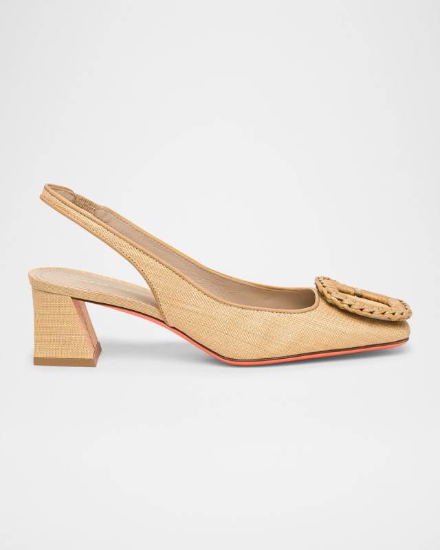 Lemon Raffia Buckle Slingback Pumps
